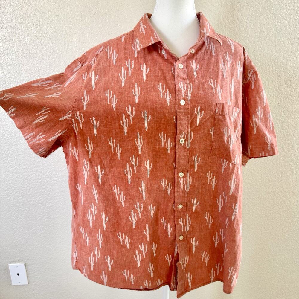 Goodfellow Shirt Men XXL Cactus Terracotta Button Northrop Western Short Sleeve - Picture 4 of 13
